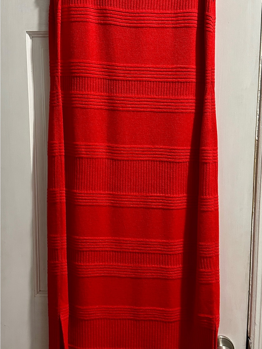 St. John Collection Vibrant Red Ribbed Maxi Skirt